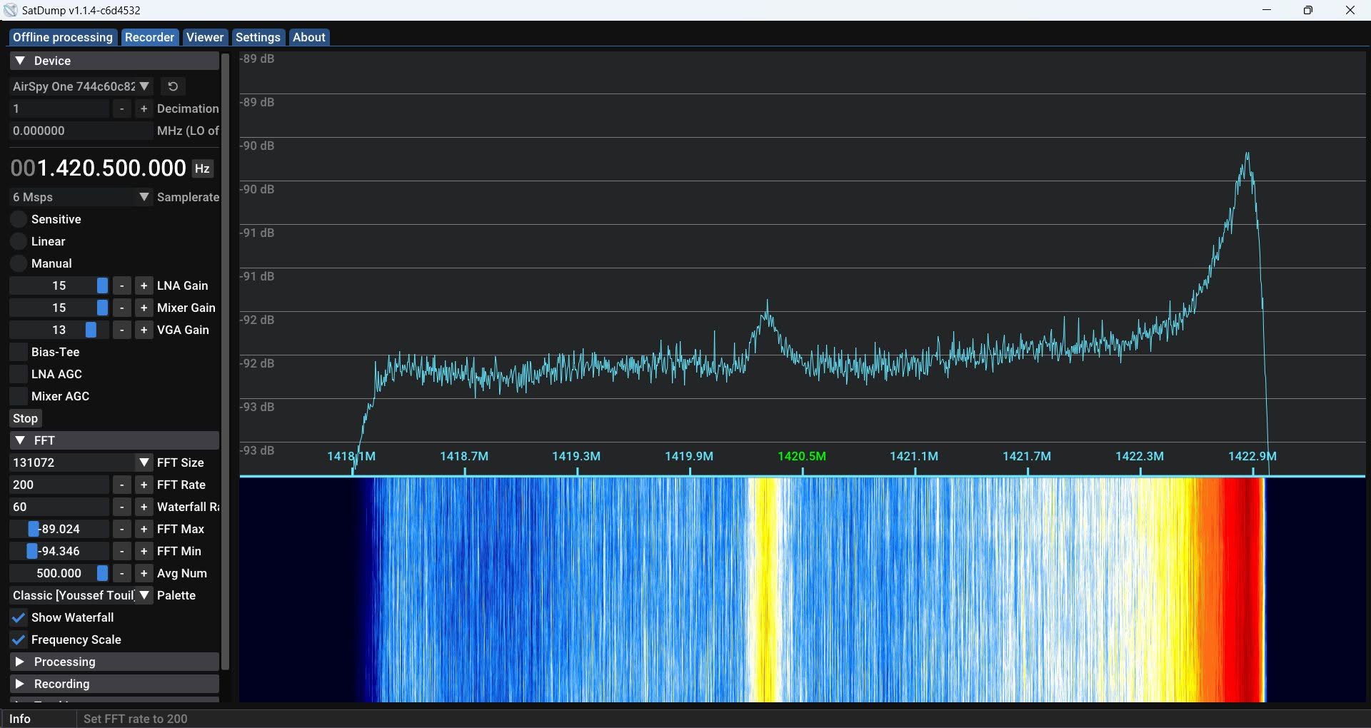 Akwizycja widma w SatDump z odbiornikiem Airspy