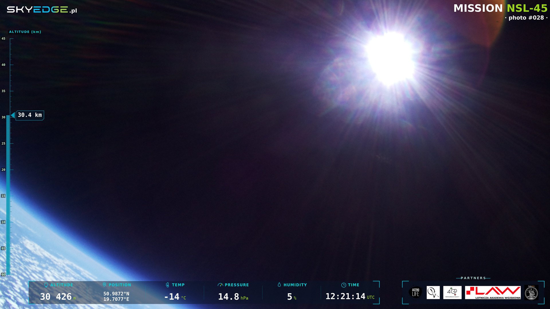 Klatka Wenet 4K z nałożoną telemetrią na wysokości 30 426 m